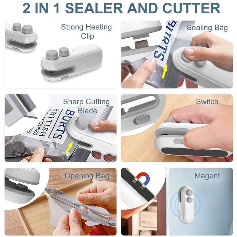 👍 LivLifeGoods™ FoodLock 2-in-1 Mini Heat Sealer Cutter