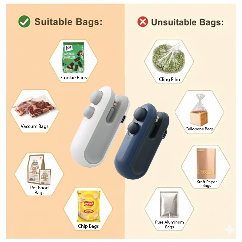 👍 LivLifeGoods™ FoodLock 2-in-1 Mini Heat Sealer Cutter