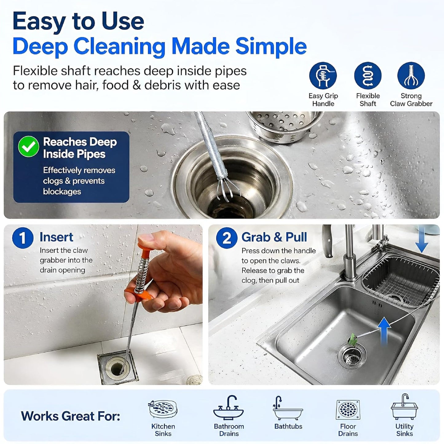 LivLifeGoods™ ProGrab 4-Prong Drain Claw Tool