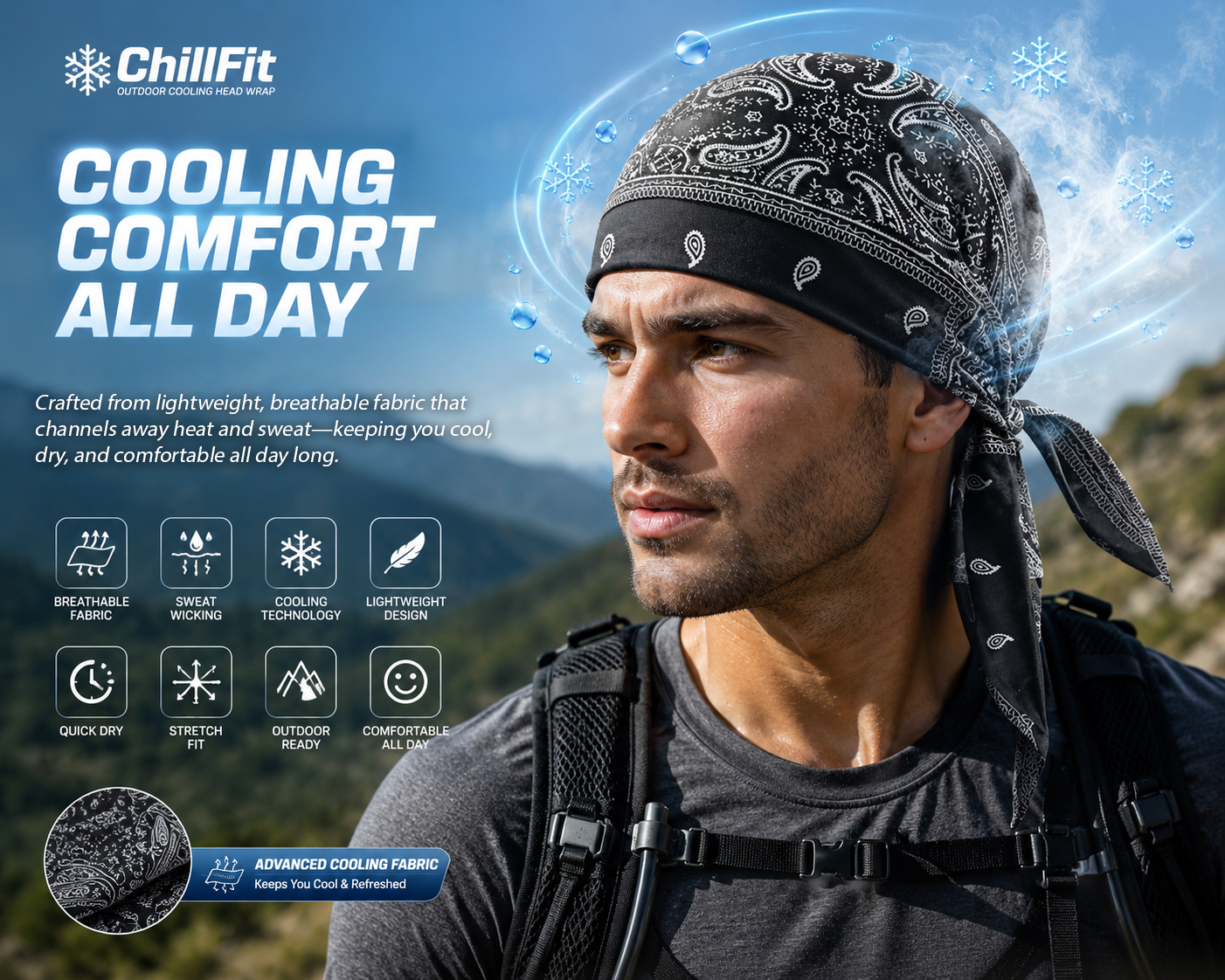 LivLifeGoods™ ChillFit Outdoor Cooling Head Wrap