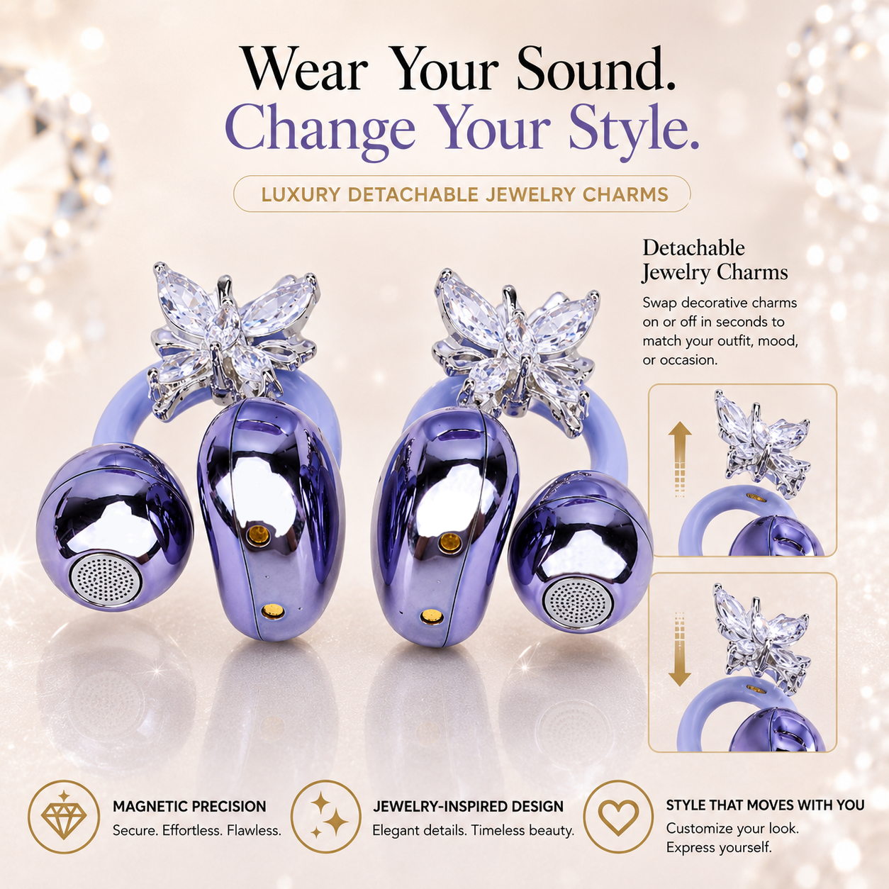LivLifeGoods™ JewelSound Diamond Clip-On Earbuds