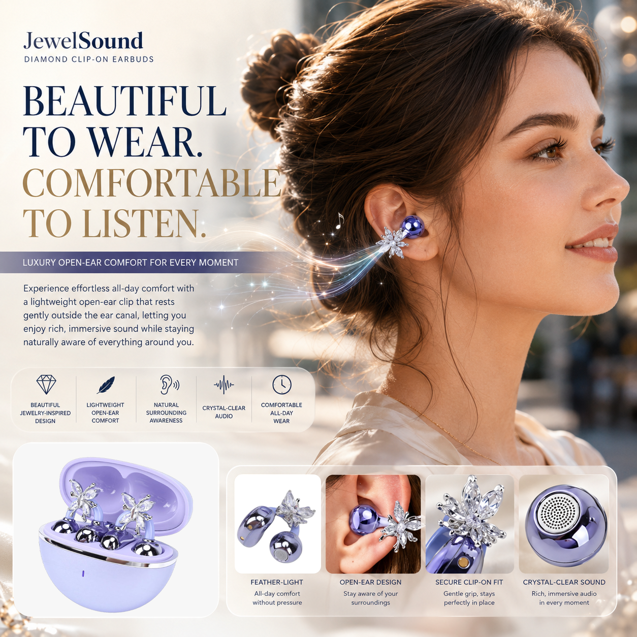 LivLifeGoods™ JewelSound Diamond Clip-On Earbuds