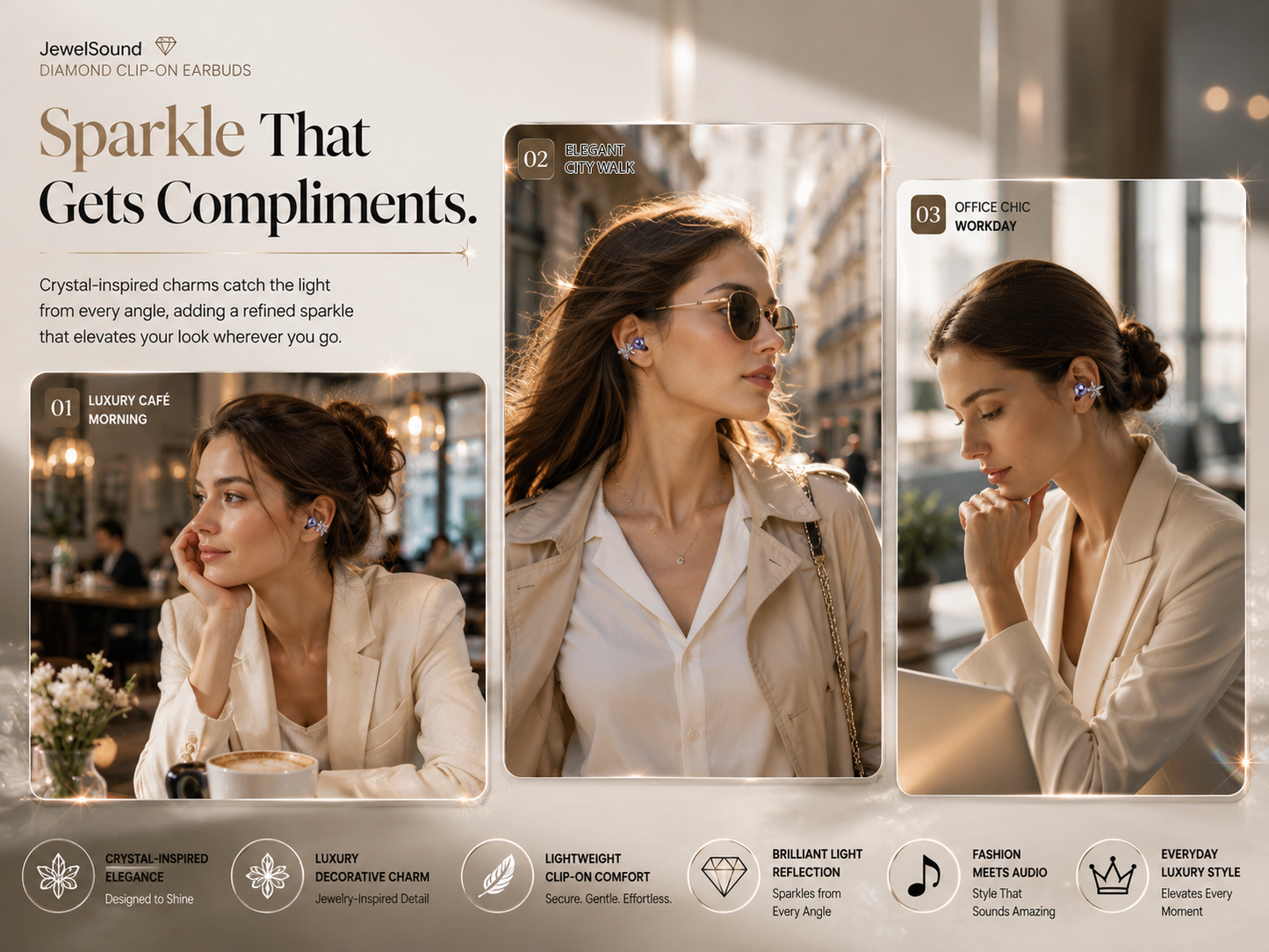 LivLifeGoods™ JewelSound Diamond Clip-On Earbuds