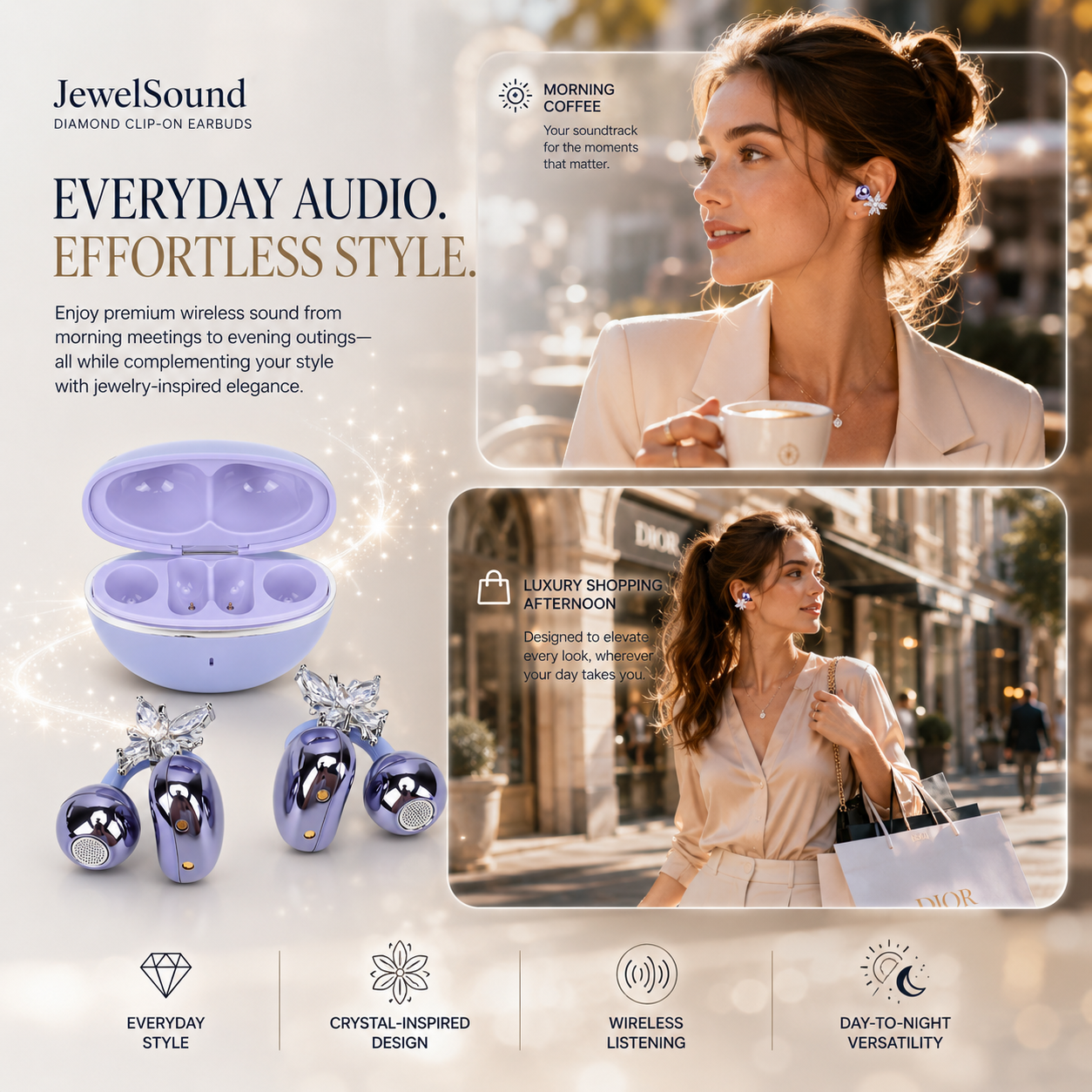 LivLifeGoods™ JewelSound Diamond Clip-On Earbuds