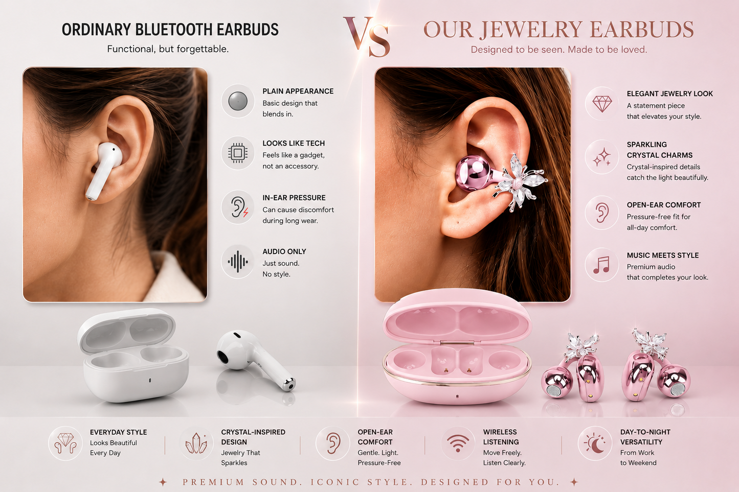 LivLifeGoods™ JewelSound Diamond Clip-On Earbuds