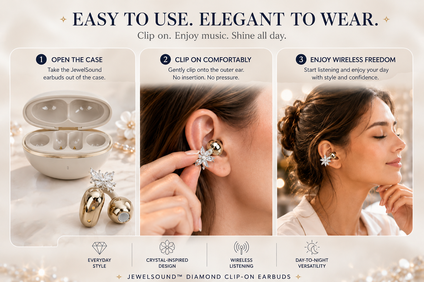 LivLifeGoods™ JewelSound Diamond Clip-On Earbuds