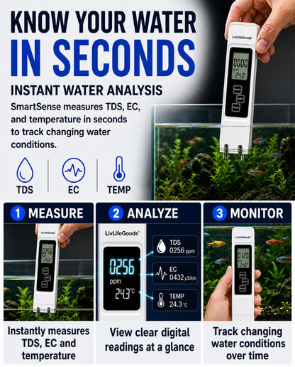 LivLifeGoods™ PureCheck Smart 3-in-1 TDS Water Quality Tester