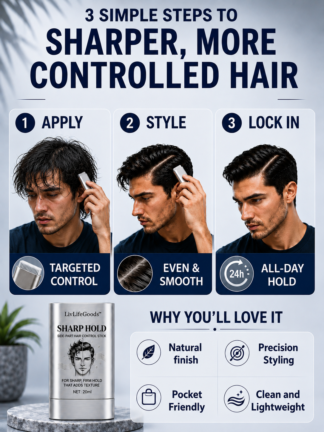 LivLifeGoods™ SharpHold Side-Part Hair Control Stick